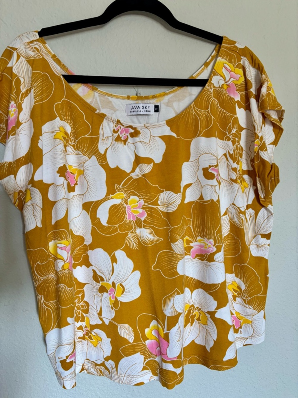 Ava Sky Mustard Yellow Floral Scoop Neck Blouse